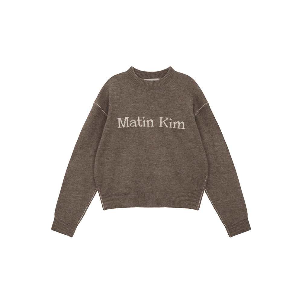 Matin Kim フード付きニットセーター ブラウン COLOR LINE POINT LOGO