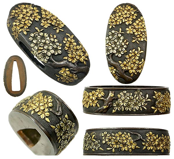 日本刀の縁頭｜赤銅七々子地桜雲図｜日本刀専門店・東京【十拳】