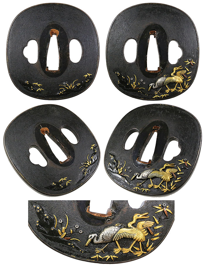 日本刀の鐔｜赤銅魚子地夫婦鶴図｜日本刀専門店・東京【十拳-TOKKA-】