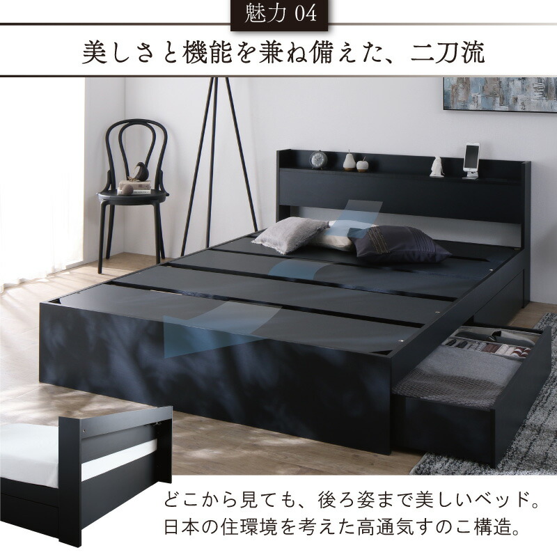 楽天市場】【1日12時～誰でも全品P5倍】ベッド 黒 収納付き 黒い 黒色