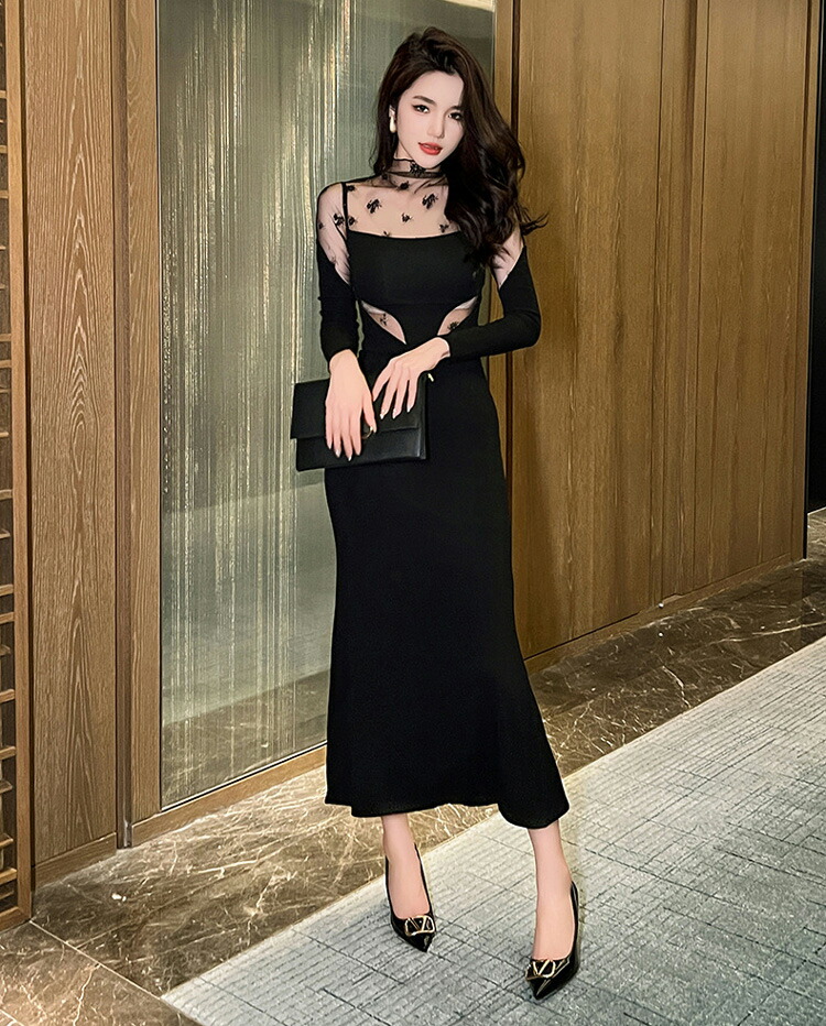 楽天市場】マーメイドワンピ ハイネック 花柄 ワンピース カットアウト