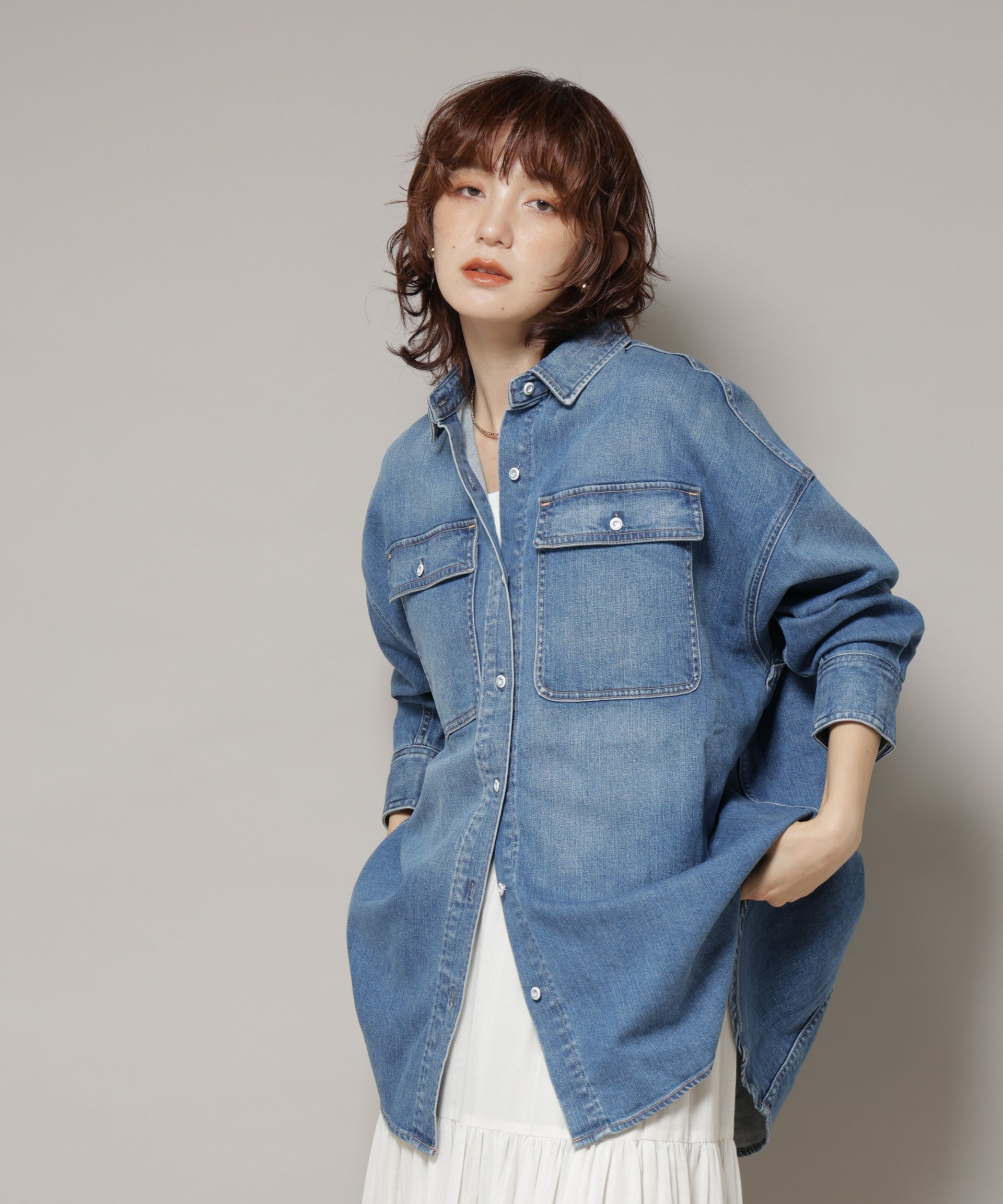 NANO universe｜Healthy DENIM/Almond デニム ビッグシャツ | Rakuten