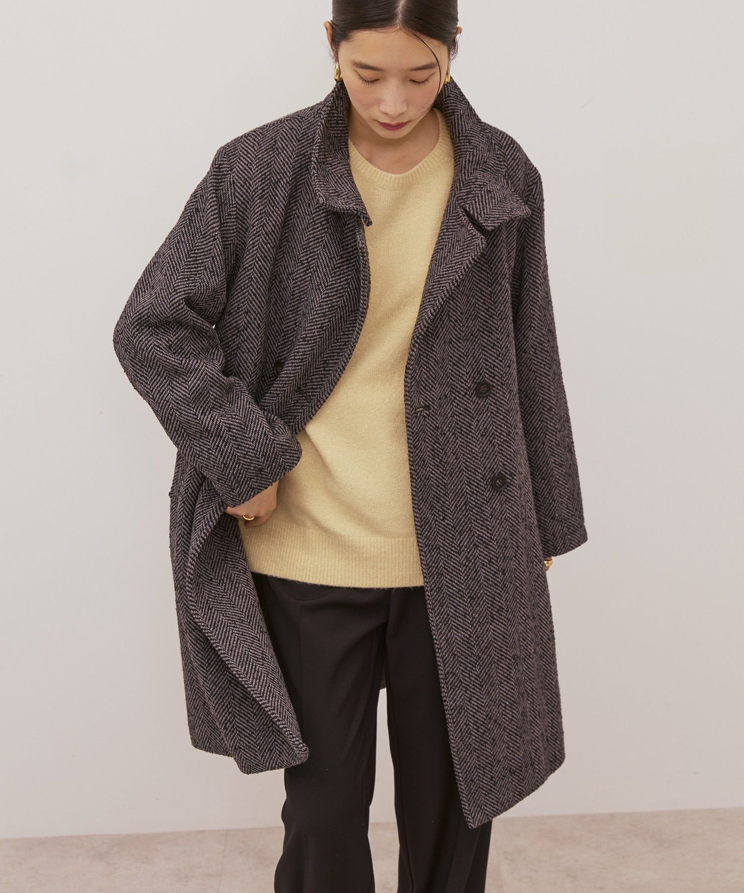 AMERICAN HOLIC｜ヘリンボーンスタンドカラーコート | Rakuten Fashion
