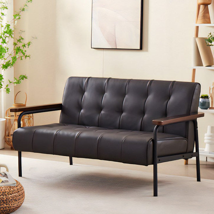 ブラウン ストライプデザイン ソファ 木肘ソファ ブラウン