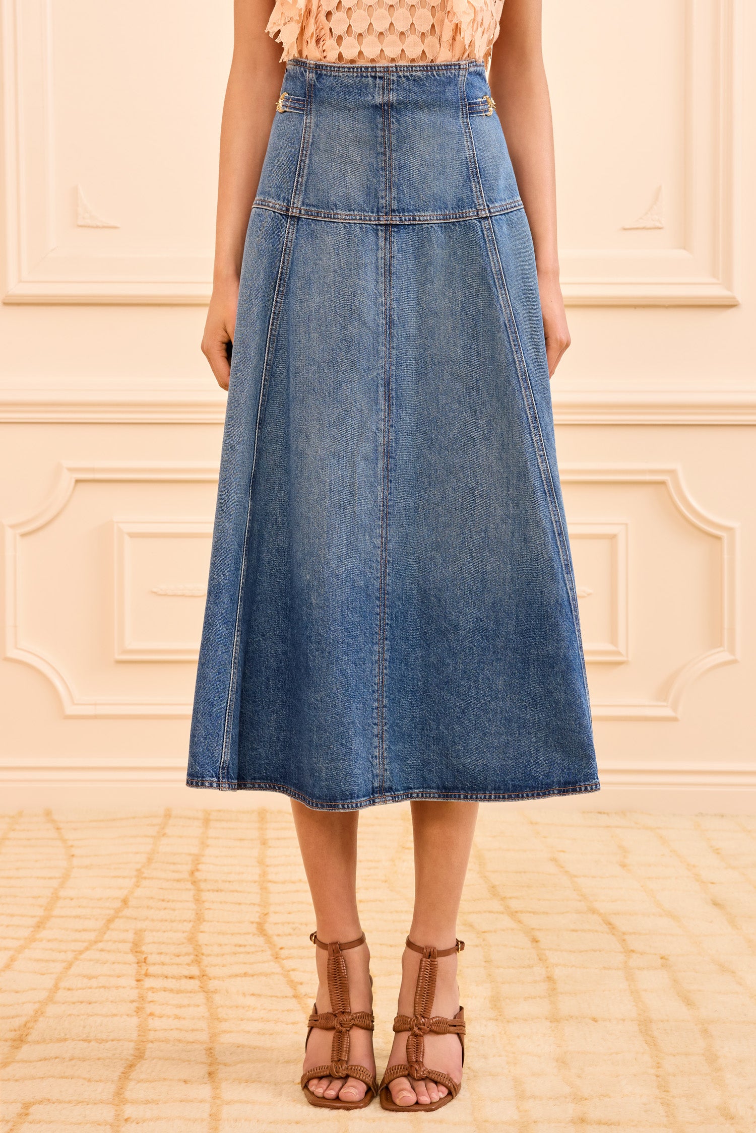 The Brigette Skirt - Danube A-Line Denim Midi Skirt - Ulla Johnson