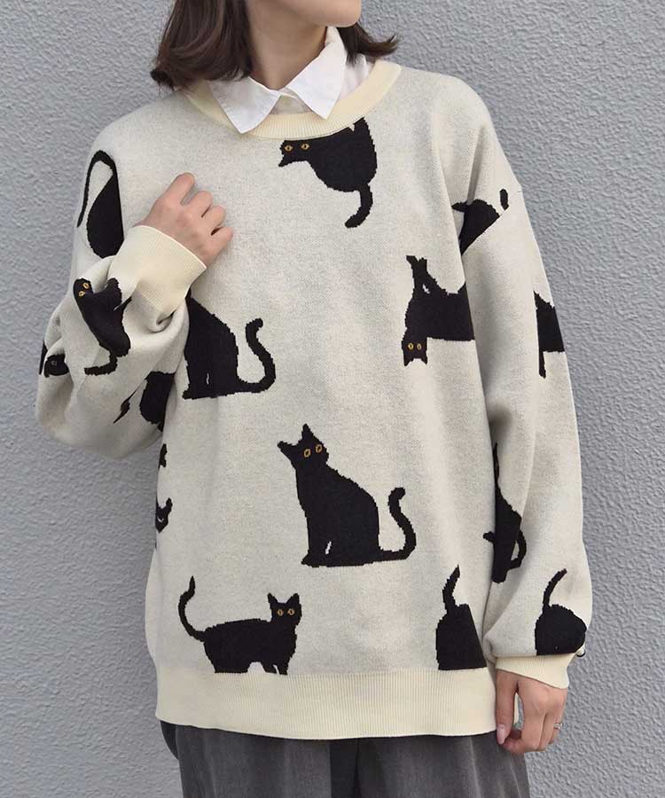 メ*3様 BONZO 手編み ニットセーター 黒 動物柄 WEB限定】アニマル総柄