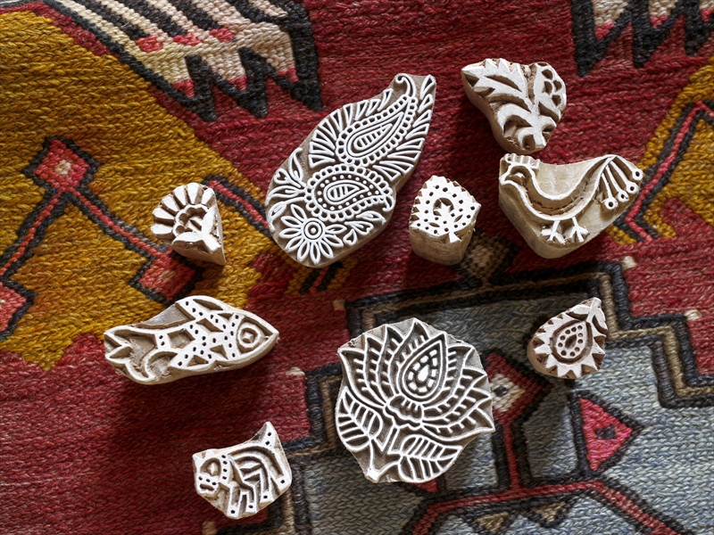 インドの木彫りスタンプ ブロックプリント ロータス Indian Wooden