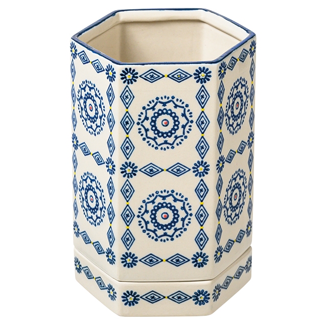 ハンドメイドプリントフラワーポット-20/六角型ロング(W135×D120×H200