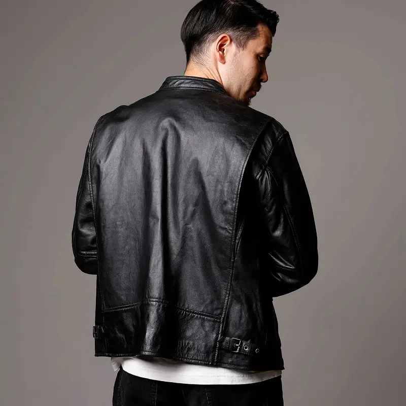Mo-Laws ラム革 シングルライダースジャケット メンズ ブラック