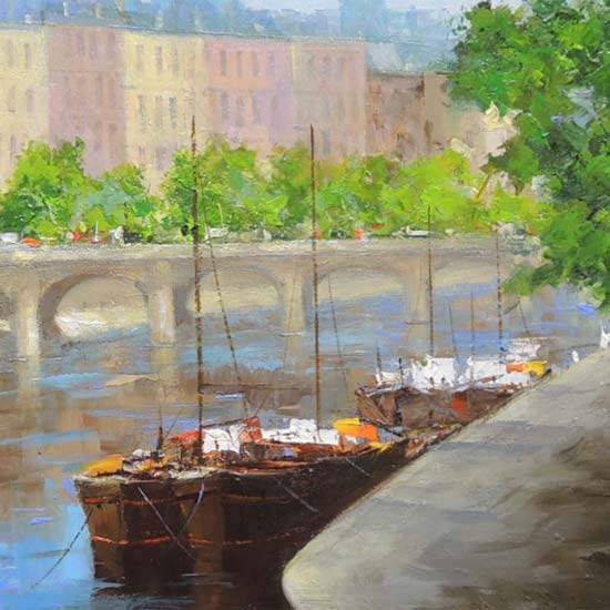 絵画 油絵 セーヌ川・パリ F20号 （春野修一） 送料無料 【肉筆