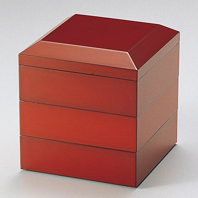 面取り三段重 古代朱 4.5寸 漆塗り 12-14907 漆器の井助