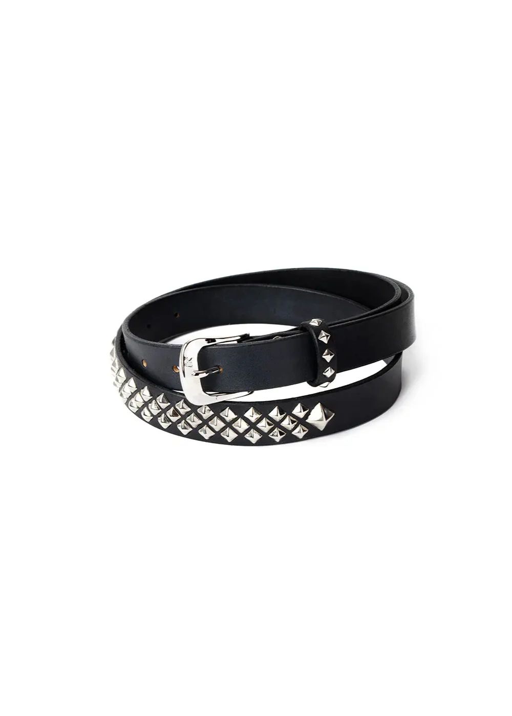CALEE - STUDS LEATHER NARROW BELT (BLACK) / スタッズ レザー ナロー