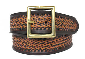 カジュアル且つワイルド！バスケットスタンプ革ベルト（牛革/日本製