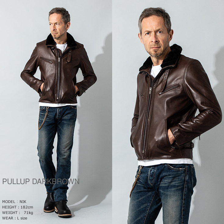 Liugoo Leathers 本革 襟ボアハイネックシングルライダースジャケット