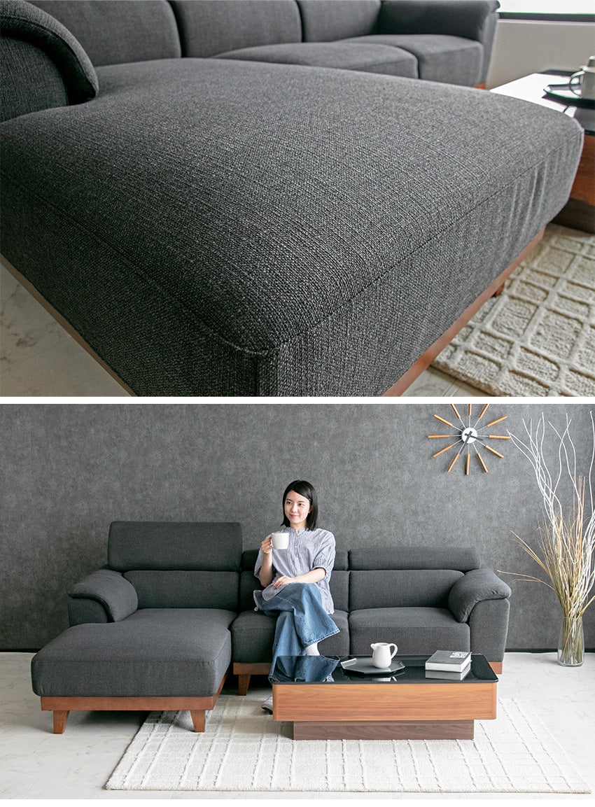 lushroom カウチソファ 3人掛け 4人掛け 無垢 ファブリック I字