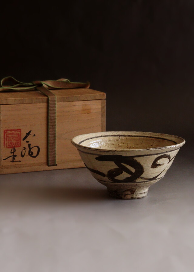 鶏龍山鉄絵茶碗 青葉太陽作 茶道具 刷毛目 鉄絵 鶏龍山 李朝茶碗 刷毛目