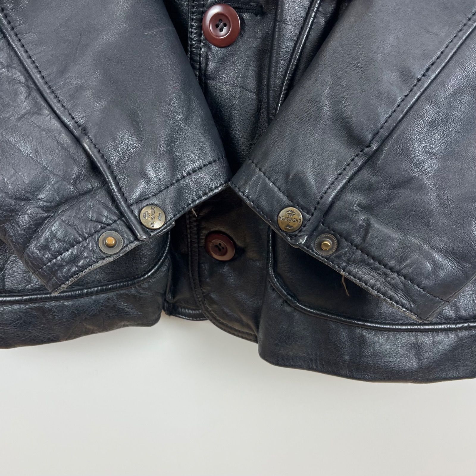 CHEVIGNON EURO vintage leather carcoat jacket L black シェビニオン