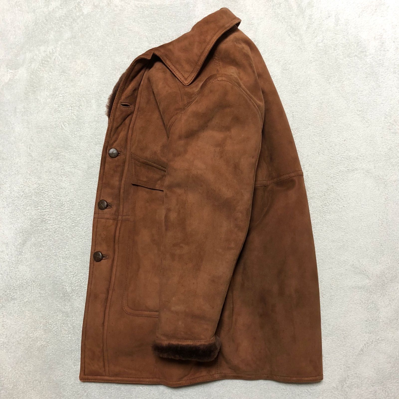 D'URBAN イタリア製 ムートンコート レザーカーコート ボア 羊革 48