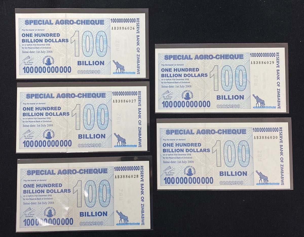 ジンバブエ1000億ドル紙幣 スペシャルアグロチェック5枚｜Yahoo!フリマ