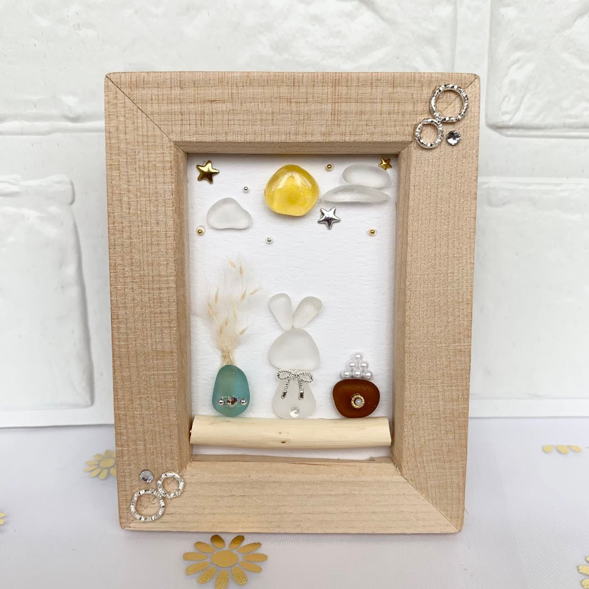 シーグラスアート No 50 お月見 月見 中秋の名月 うさぎ ウサギ 団子