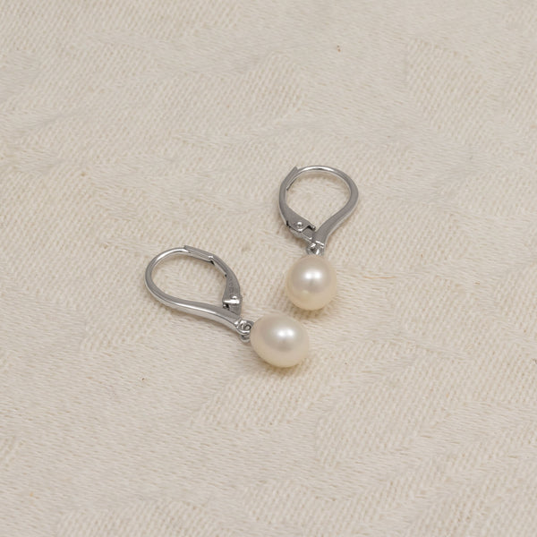 Simple Silver Teardrop Freshwater Pearl Drop Earrings - Azendi