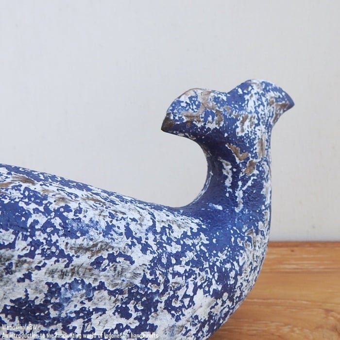 木製オブジェ クジラ S 20cm ブルーウォッシュ 木彫りの動物 アート