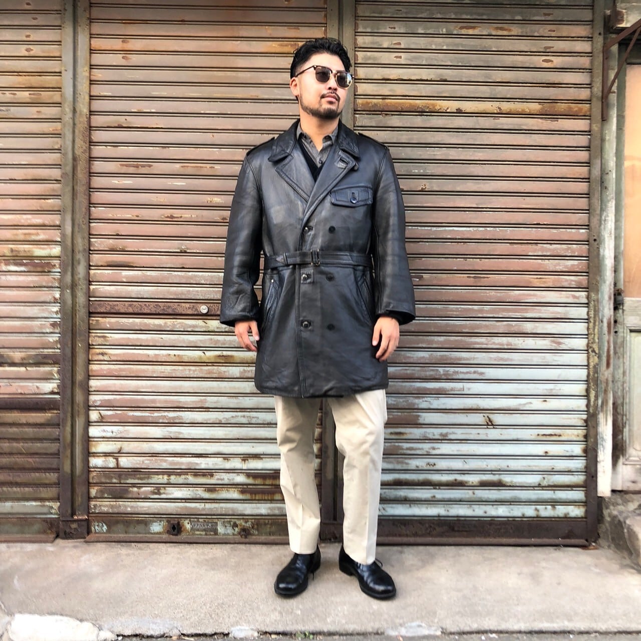 良品 70s 貴重なフランス軍 実物 France Army ヴィンテージ レザー