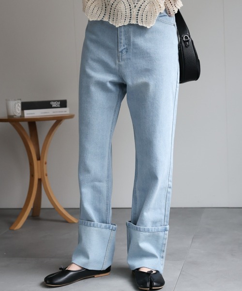 セール】ロールアップストレートデニム（デニムパンツ