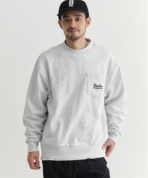 CAMP7】胸ポケット刺繍ロゴ クルーネックトレーナー (シンプル＆機能的