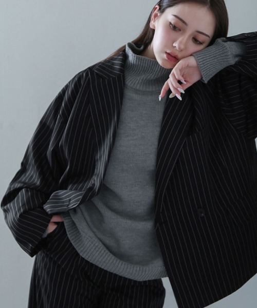 オーバー ピンストライプ ダブル テーラード ジャケット【セットアップ