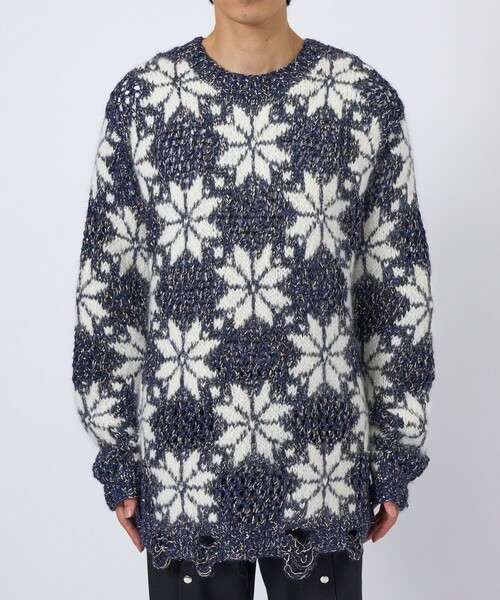 BED J.W. FOR/ベッドフォード】Snow Pattern Crew Neck Knit（ニット