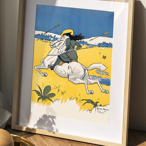 NO.10】乗馬と遊牧民族女性と弓矢ヴィンテージアートポスター