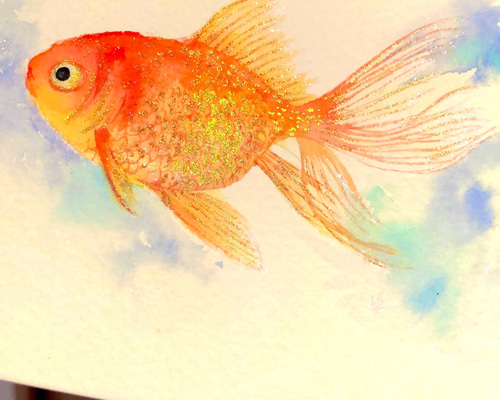 金魚 メタリック 水彩原画 イラスト ギフト 絵画 Annie.watercolor