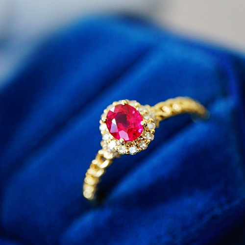 受注制作「優雅」K18 天然ルビー 天然ダイヤモンド リング 純愛 女性