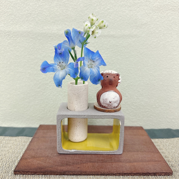 信楽焼 可愛い 緑色の一輪挿し 小さい たぬき【置物 焼き物 陶器