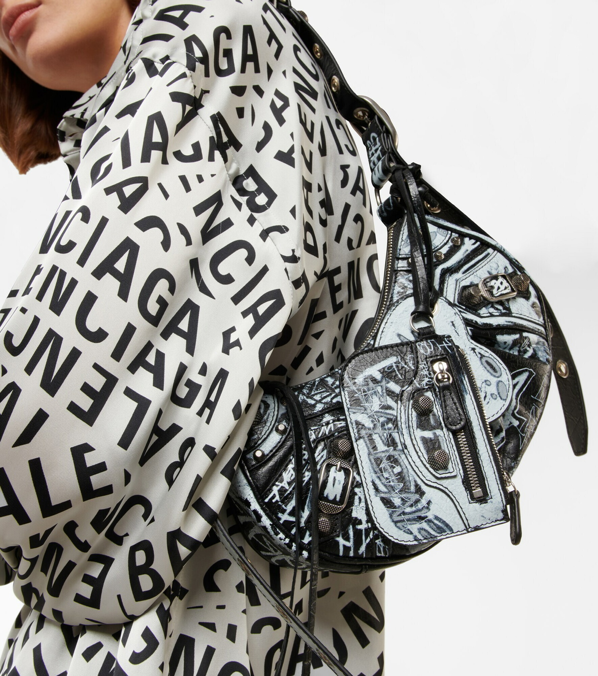 Balenciaga - Le Cagole XS Graffiti leather shoulder bag Balenciaga