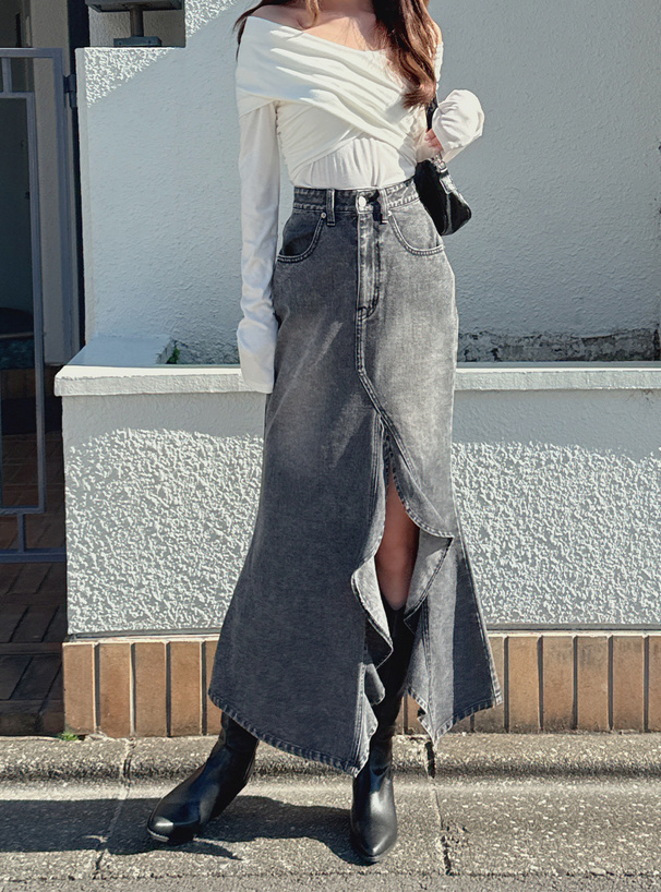 スリットラッフルデニムマーメイドスカート[nh190] | レディース