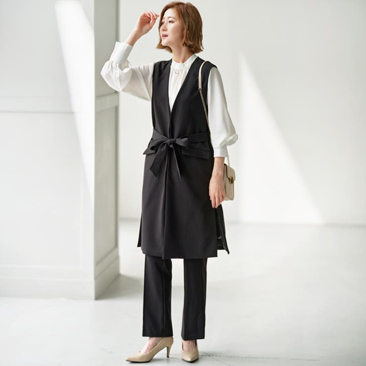 ノーカラージレパンツスーツセット＜UV対策・防シワ・ストレッチ