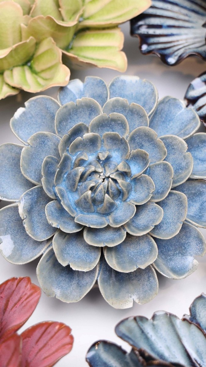 Decorate Your Wall with Handcrafted Ceramic Blue Flowers – Chive