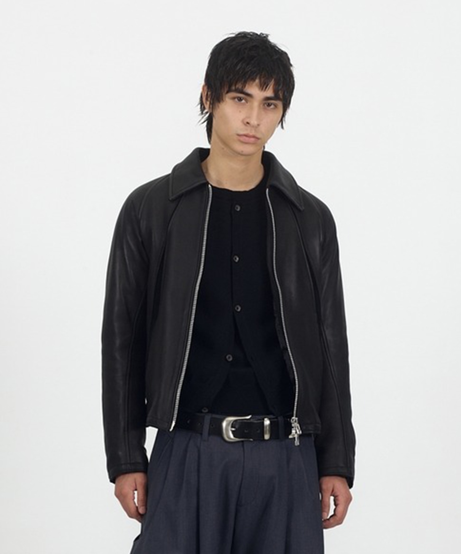 LEATHER PANELED ZIP UP JACKET(2 BLACK): NVRFRGT: MENS｜CONZ ONLINE