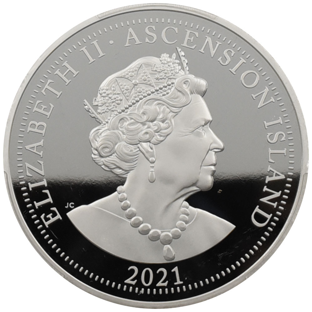 アセンション島 2021 エリザベス2世 25ポンド5オンス 銀貨 PCGS