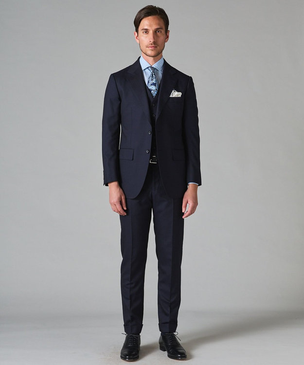 御幸毛織】Superio160 ウールカシミヤ スーツ（ネイビーストライプ