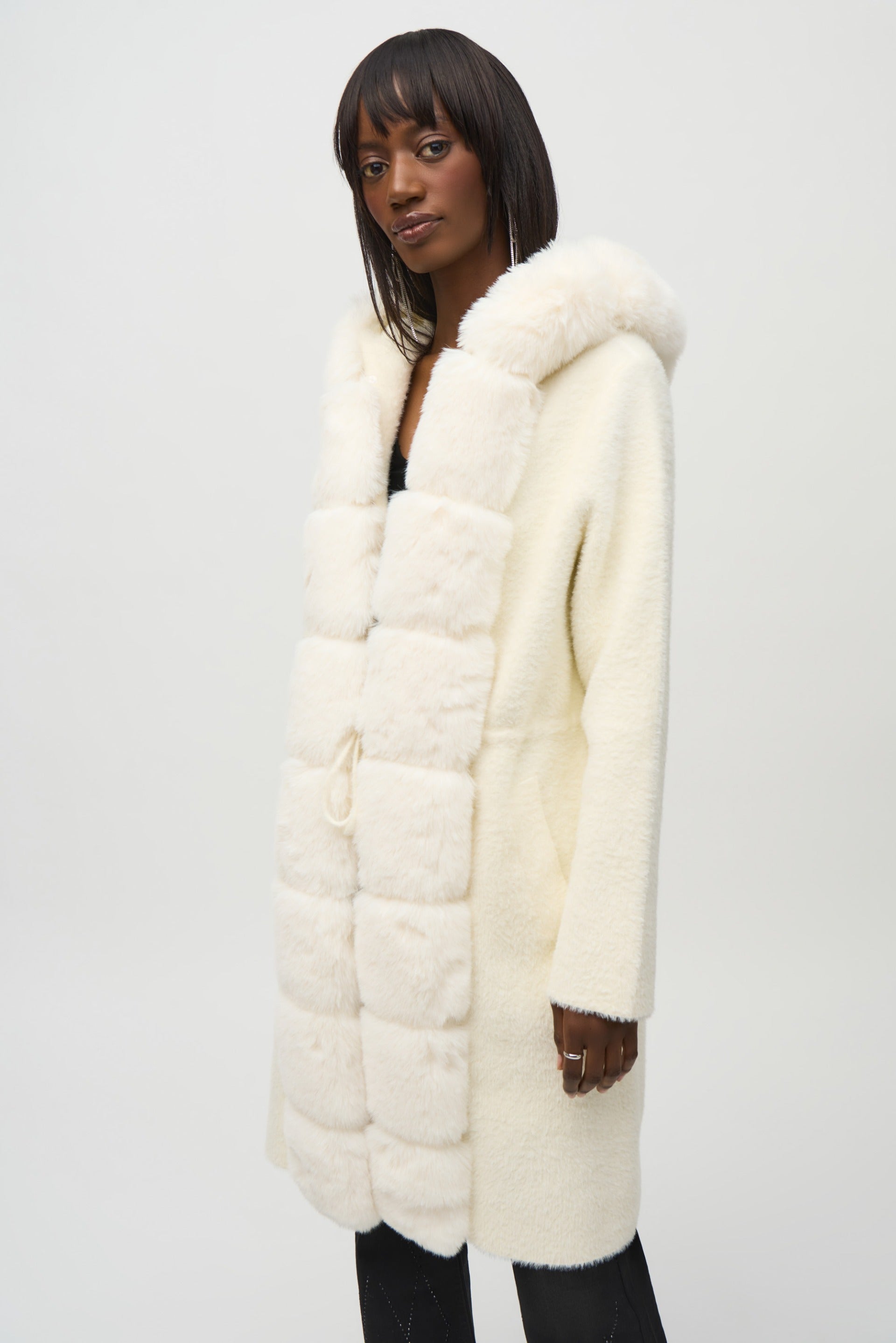 Joseph Ribkoff Vanilla Faux Fur Hooded Coat Style 244929 – DECABANA