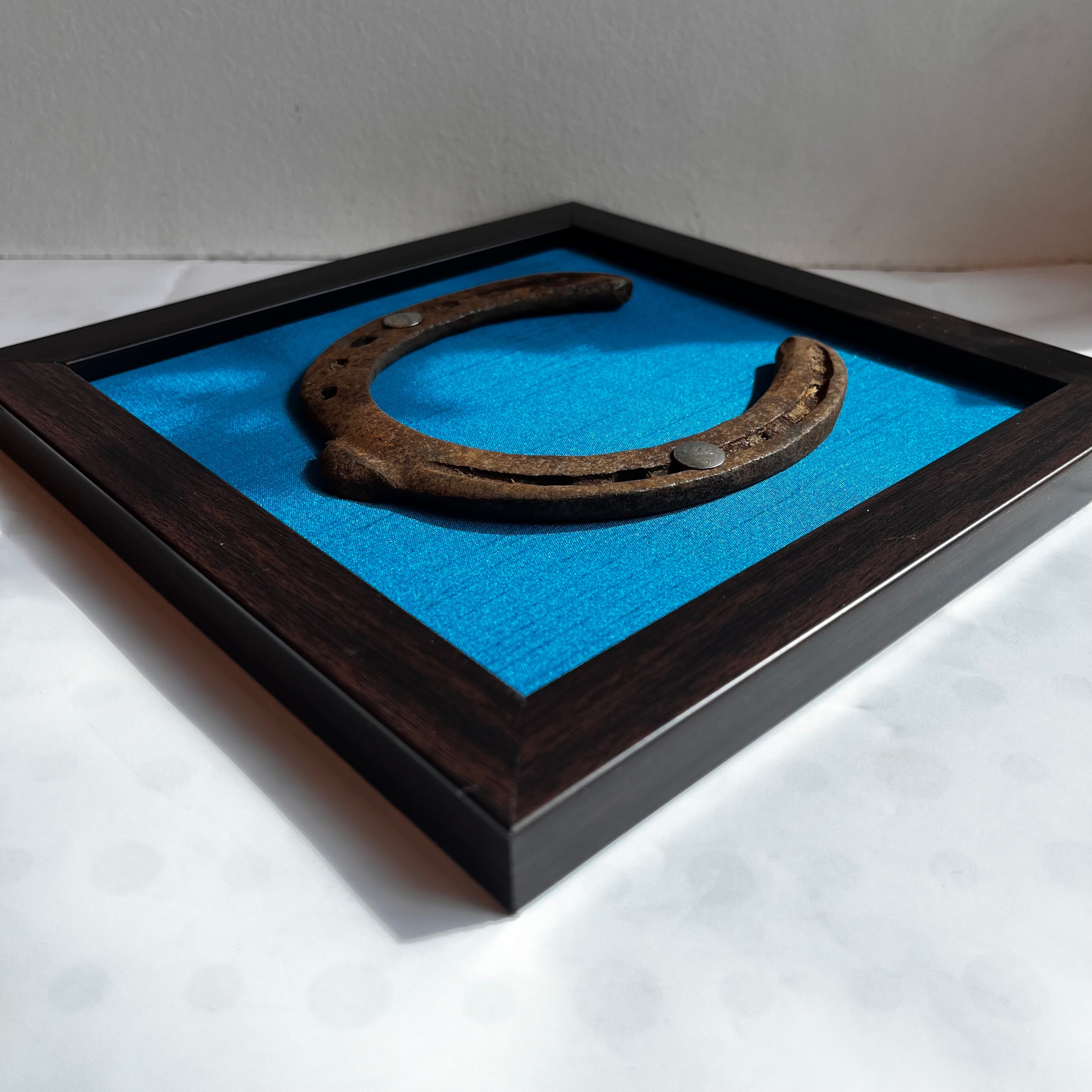 Good Luck Horse Shoe [Rustic] with copper sulphate Blue silk