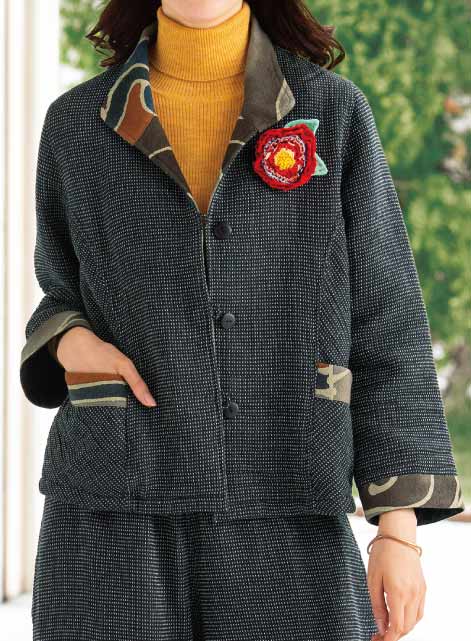 刺し子風ジャケット（大花ブローチ付）｜【創作りょう】アパレル