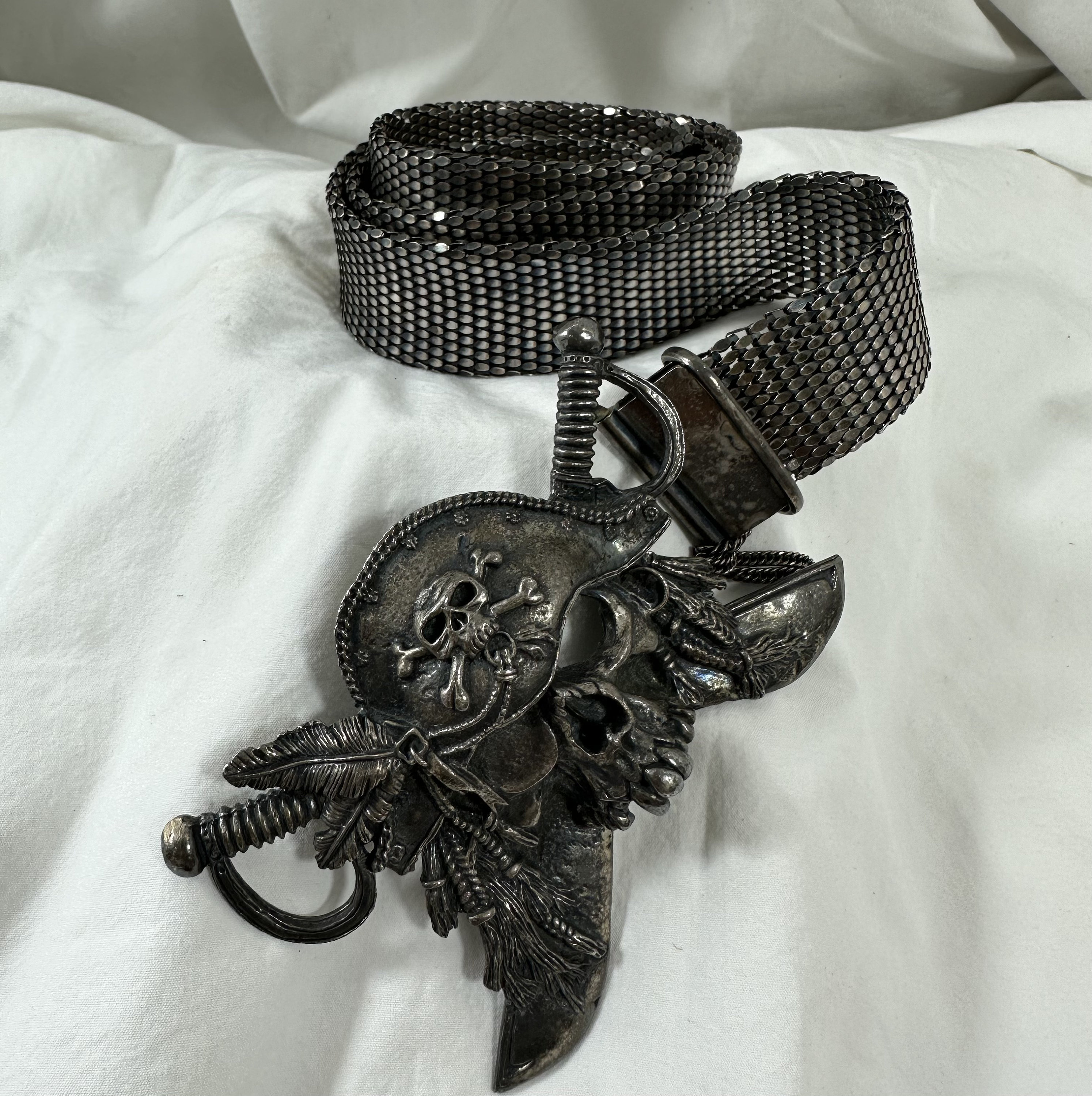 Genuine Vintage UGO CACCIATORI Sterling Skull Pirate Belt Unisex