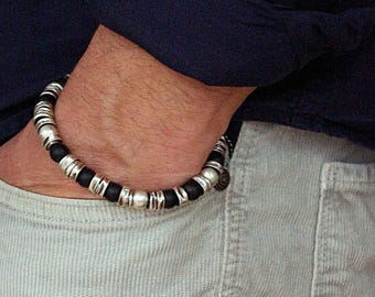 オニキスブレスレット 925シルバー オニキスブレスレット 細身