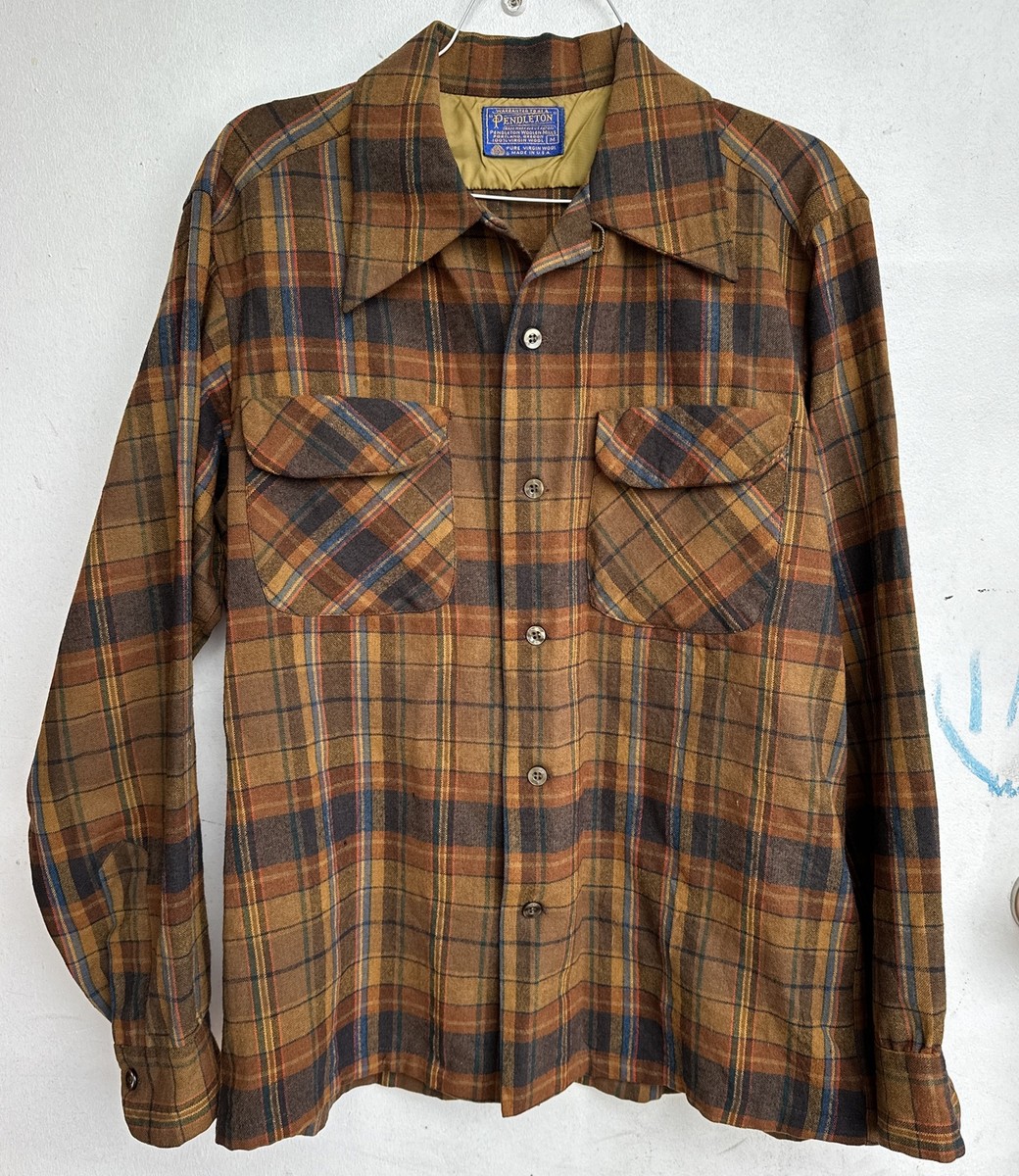 mens vintage pendleton wool shirt M made in USA, loop collar, flap