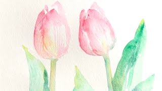 水彩画]チューリップの花を描く/watercolor /制作過程 - YouTube