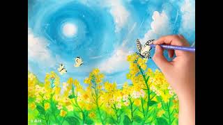 Even elementary school students can easily paint rape blossoms and